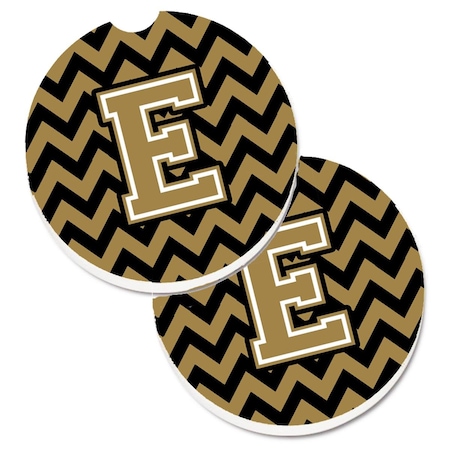 Carolines Treasures Letter E Chevron Black and Gold Set of 2 Cup Holder Car Coaster CJ1050-ECARC